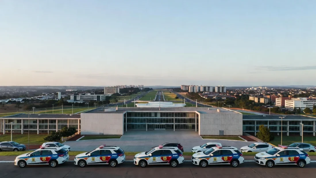 Viaturas da polícia militar em Brasília representando plano de segurança pública no DF