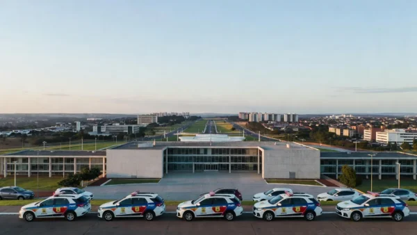 Viaturas da polícia militar em Brasília representando plano de segurança pública no DF