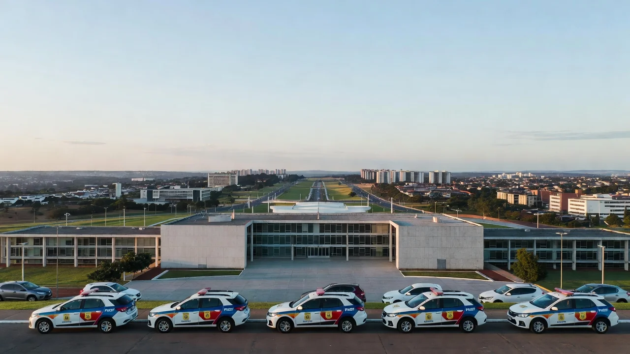 Viaturas da polícia militar em Brasília representando plano de segurança pública no DF