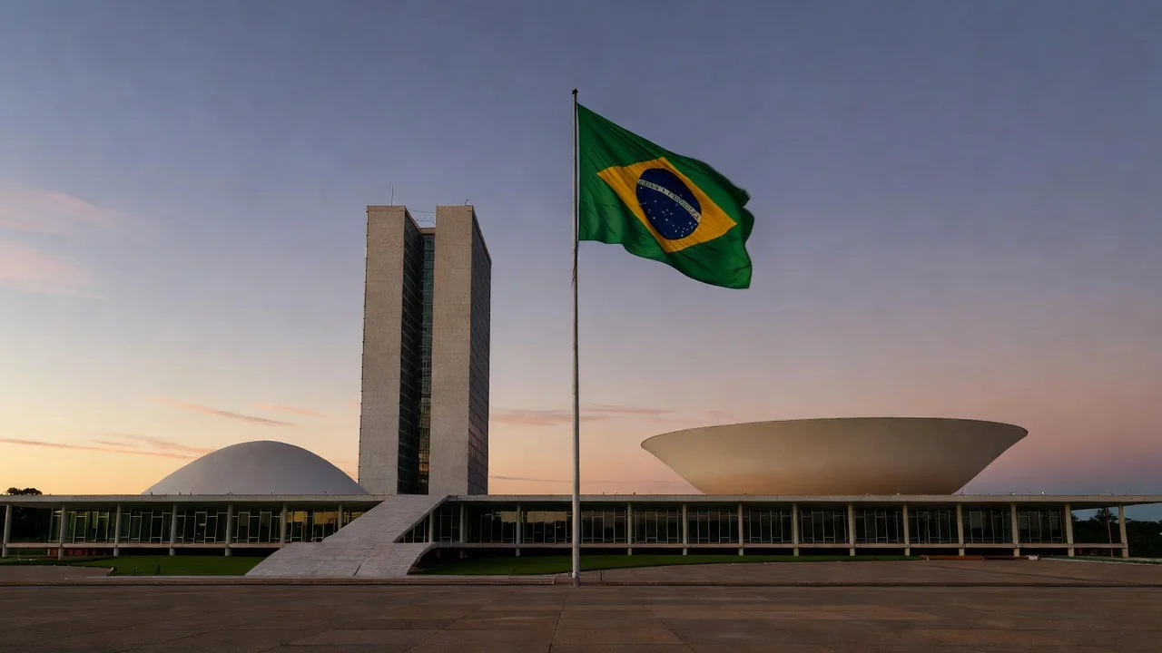 Prédio da Câmara Legislativa do DF em Brasília com bandeira brasileira