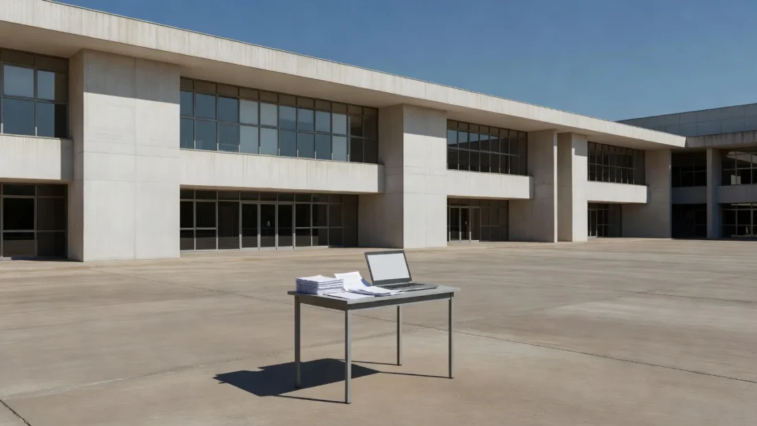 Fachada do Hospital de Base em Brasília com papéis simbolizando golpe de vagas falsas do IgesDF