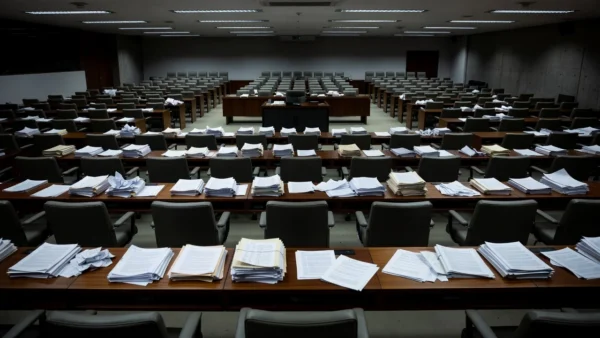 Sala de sessões vazia da CLDF em Brasília, simbolizando ineficácia