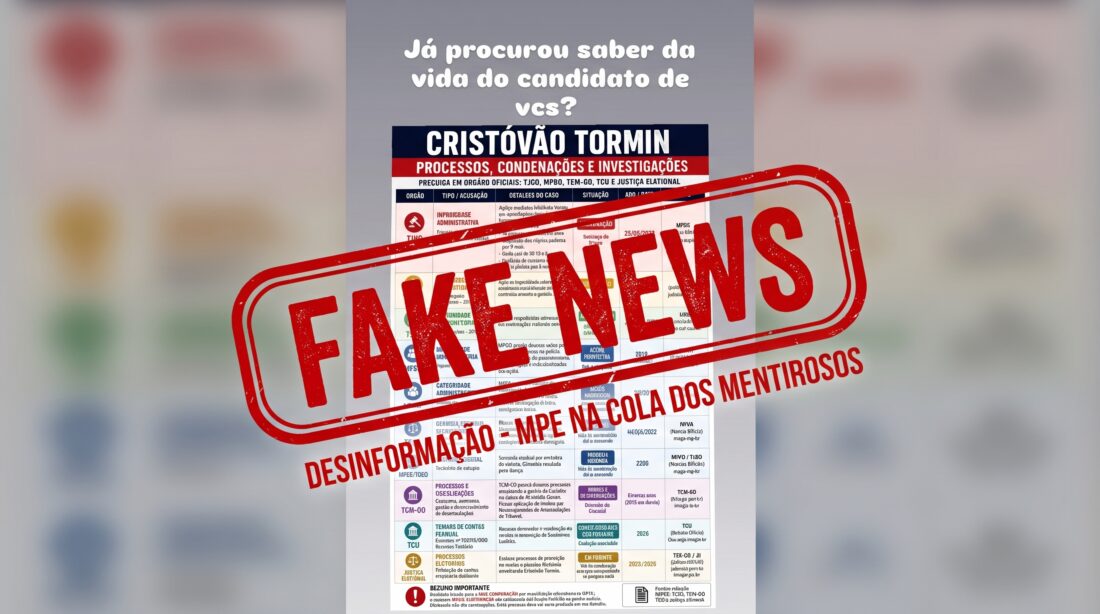 Ministério Público Eleitoral defende ação contra mentiras sobre Cristóvão Tormin em Goiás