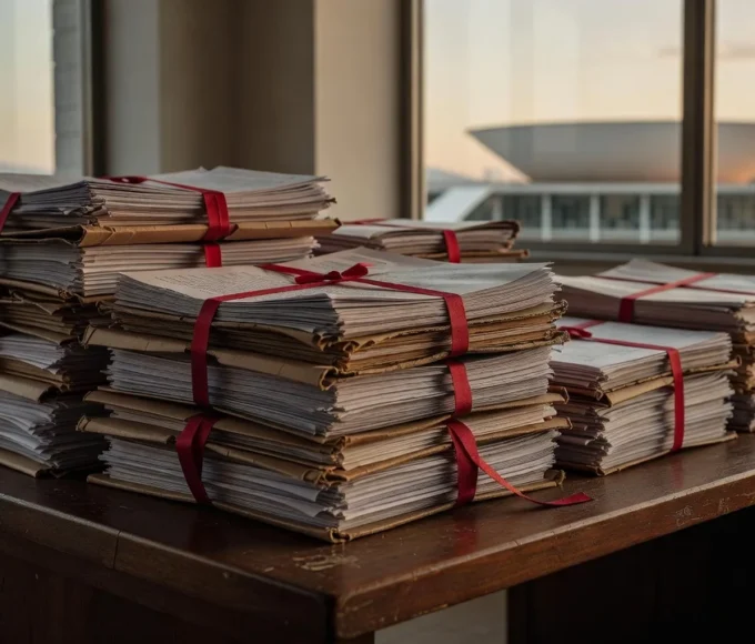 Congresso Nacional em Brasília com documentos do PPA
