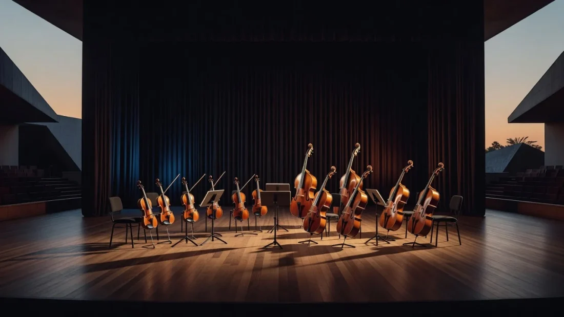 Palco do Teatro Nacional de Brasília preparado para concerto da Orquestra Sinfônica do DF