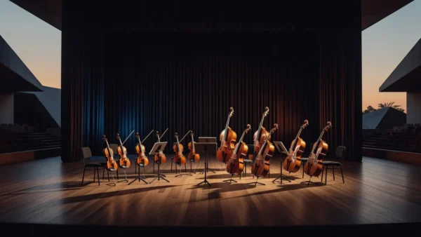 Palco do Teatro Nacional de Brasília preparado para concerto da Orquestra Sinfônica do DF