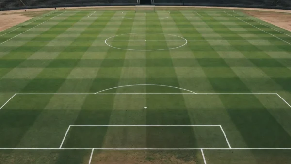 Campo de futebol vazio representando corte na Seleção Brasileira por lesão muscular