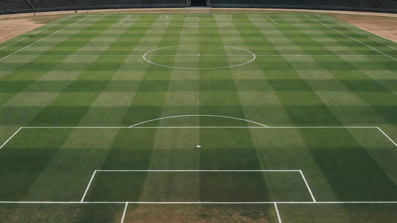 Campo de futebol vazio representando corte na Seleção Brasileira por lesão muscular