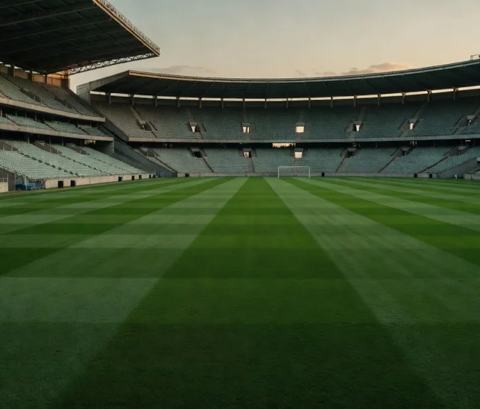Estádio de futebol brasileiro vazio ao entardecer, representando clubes e MP das Bets
